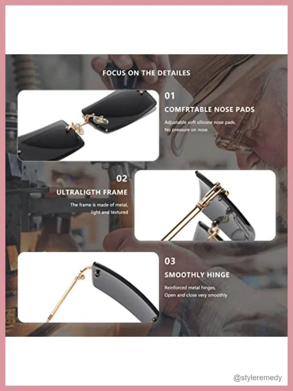 Silver Metal Rimless Retro Rectangle Sunglasses UV400 Protection
